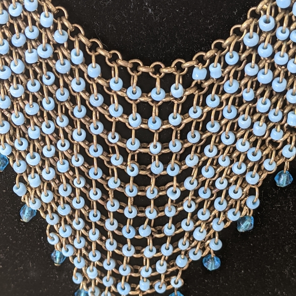 Blue bead stranded statement necklace - Picture 2 of 4